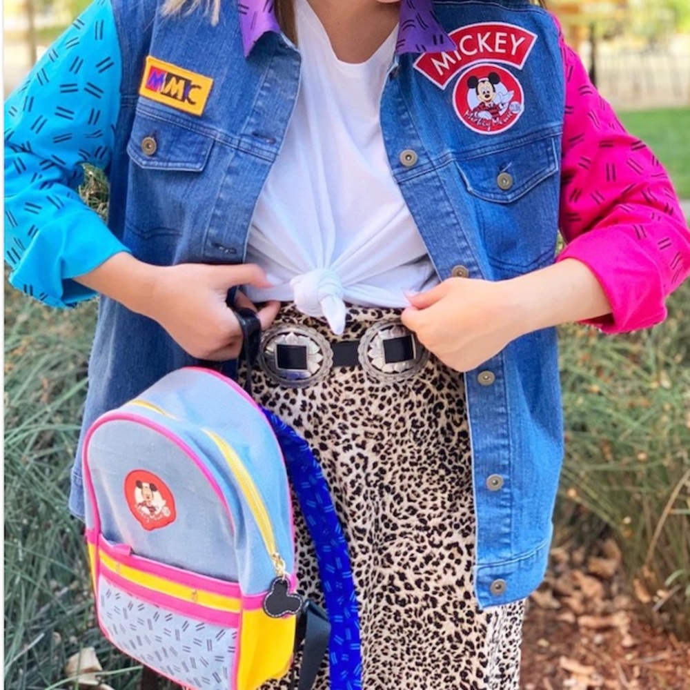 DISNEY PARKS Original Retro Mickey Mouse Club Denim Jacket Multicolored Sleeves